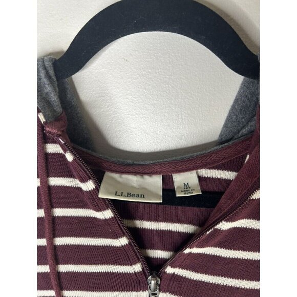 L.L. Bean Zip-up Jacket Maroon White Striped Women’s Vintage Size Medium Petite - Picture 4 of 12